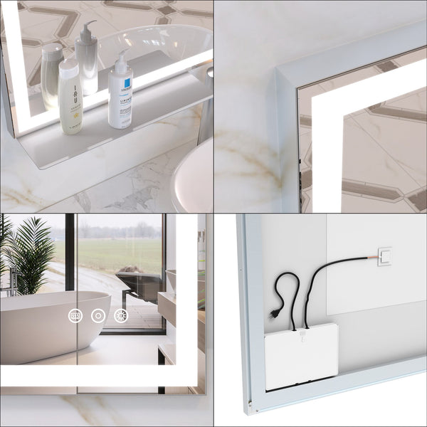 English Elm 30x36 LED Bathroom Mirror Silver Frame, Touch Dimmer, Anti-Fog, IP44 Waterproof, Tray Shelf, Smart Memory Lights W708P176757