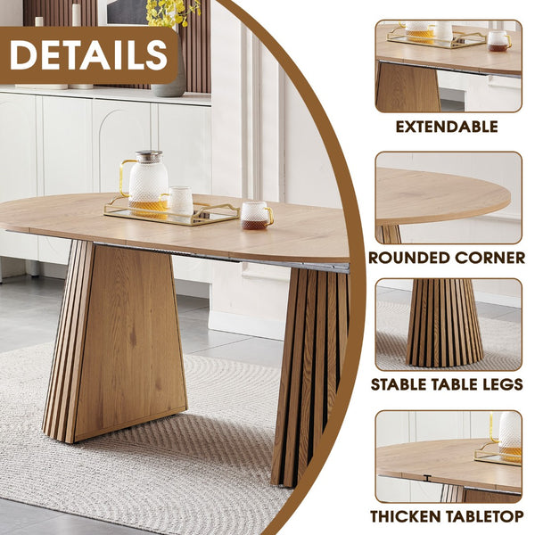 English Elm Wooden Dining Table - Extendable Space-Saving Design For Dining, Office, Or Coffee Use, Stylish Oval Top W3590P355171-GIGA