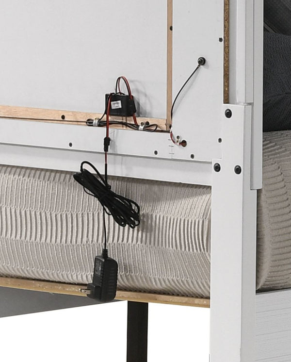 English Elm Haiden Queen Bed with LED-Illuminated Panel Headboard, Silver Trim & Under-Bed Storage Drawers White 29 L x 21 W x 13 H B2726S00139