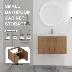English Elm 30 30 Inch Soft Close Vanity with Resin Sink, Open Shelf Storage & Rust‑Resistant Metal Handles, KD-Pack W999P188194