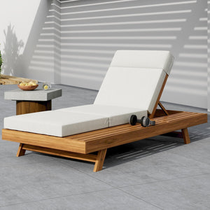 English Elm Christopher Knight Home® - Lounge Chaise Set With Adjustable Headrest - Elegant Acacia Wood & Water-Resistant Cushions For Comfort N770P253442T_N770P285267C