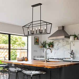 English Elm 7-light Industrial Matte Black Linear Pendant for Kitchen Island or Dining Room W5008P465026