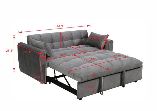 English Elm 65-inch Velvet Convertible Futon Sofa Bed with Adjustable Back for Living Room Dark Gray W2564S00070