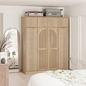 English Elm 70.87"tall Rattan Door Armoire Freestanding Wardrobe with Adjustable Shelves Hanging Rod Natural W757S00054