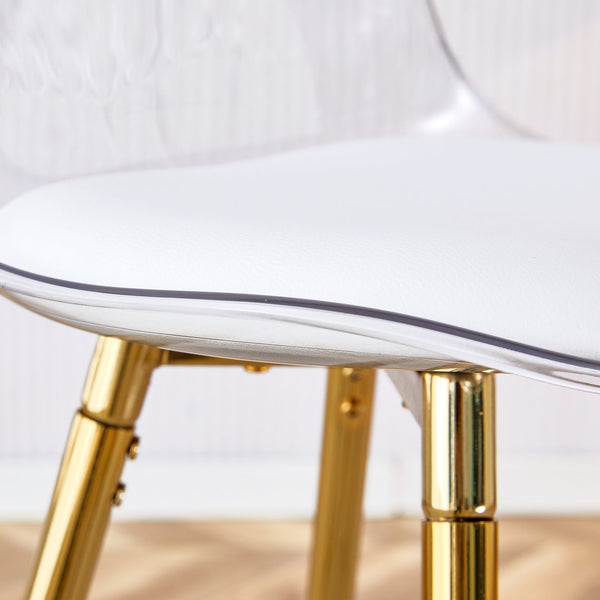 English Elm Modern White+Gold Upholstered Bar Chair with Metal Legs — Compact Water-Resistant PU Seating for Kitchen, Dining, Terrace (Easy Assembly) W1151P154368