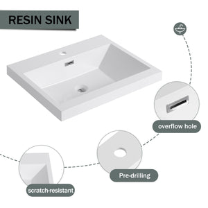 English Elm 24" Freestanding Bathroom Vanity with Resin Integrated Sink, Soft-Close Doors, Adjustable Shelf, Durable Plywood Finish Light Coffee W999S00294