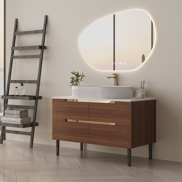 English Elm 36 Inch Floating or Freestanding Bathroom Vanity with Ceramic Sink and Soft Close Drawers W3136S00042