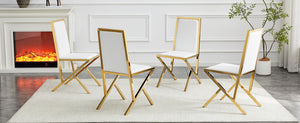 English Elm 2-pack Black Pu Leather Dining Chairs with Angled Silver Metal Legs Modern Set White+Gold W1151P301829