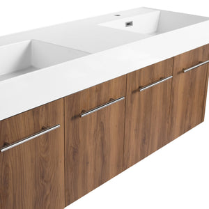 English Elm 60 Inch Wall-Mounted Bathroom Vanity With Double Resin Sink, Modern Design & Ample Storage Space W999S00250
