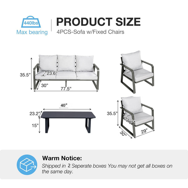 English Elm Fr Outdoor 4 Piece Aluminum Conversation Set with Memory Foam Cushions for Patio T5925S00004