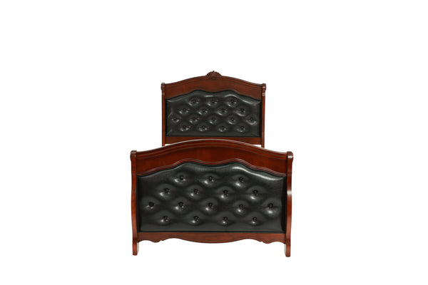 English Elm Dark Glam Full Size Bed Espresso Faux Leather Upholstered Headboard Footboard Elegant Frame Deluxe Comfort Cherry 47 L x 54 W x 6 H B011S00915