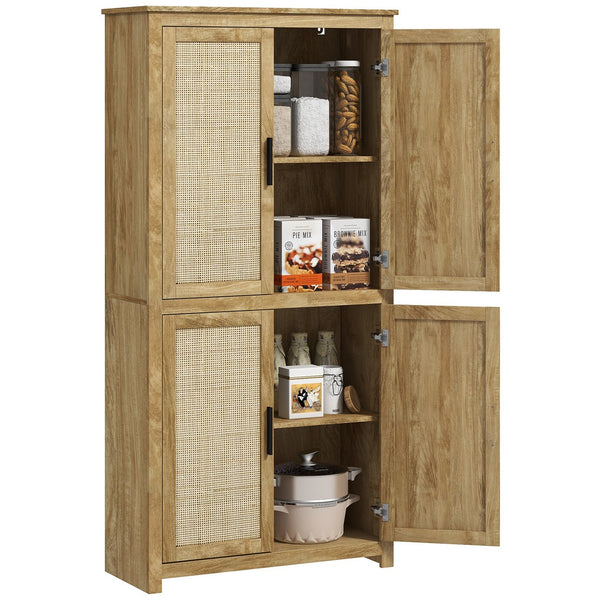 English Elm HOMCOM 64" Rattan Kitchen Pantry Cabinet with Adjustable 6-Level Shelf, Anti-Tip, Boho Storage W2225P173913