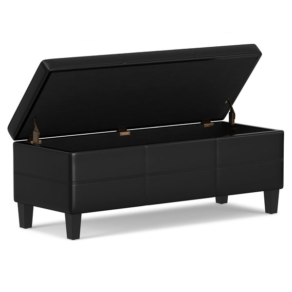 English Elm Afton Upholstered Storage Ottoman Bench in Midnight Faux Leather with Lift-Top Storage & Hinge Safety Black B136P159230