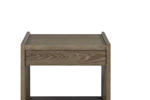 English Elm End Table Cocoa Solid Wood & MDF, Weathered Brown Finish, Soft-Close Drawer, Open Shelf Accent Piece B2699P323116