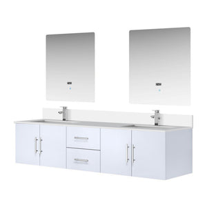 English Elm Glossy White 80" Double Bath Vanity with White Quartz Top, Chrome Faucet, 30" LED Mirrors, Durable Finish B2731S01102