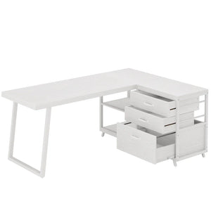 English Elm Working L-shaped Corner Desk with File Drawer Open Shelves and Veneer Surface T3971P457201