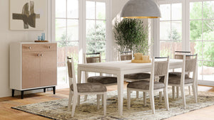 English Elm Bar Cabinet Solid Wood & MDF in Vanilla White Pecan Finish with Soft‑Close European Hinges, Modern Design B2699P296295