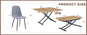 English Elm Table and Chair Set Adjustable Height Mdf Wood Grain Top with Four Linen Dining Chairs Black,Light Gray,Natural Wood W1151S03769