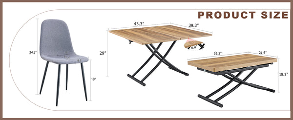 English Elm Table and Chair Set Adjustable Height Mdf Wood Grain Top with Four Linen Dining Chairs Black,Light Gray,Natural Wood W1151S03769