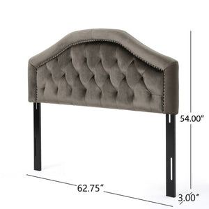 English Elm Tufted Queen Headboard with Nailhead Trim Solid Wood Frame Adjustable Iron Legs Grey 57875.00NVLTGRY