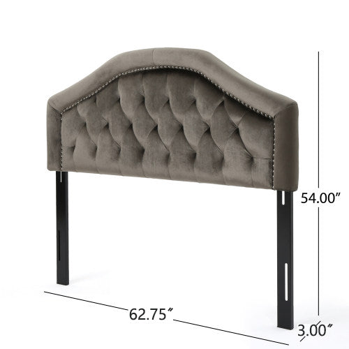 English Elm Tufted Queen Headboard with Nailhead Trim Solid Wood Frame Adjustable Iron Legs Grey 57875.00NVLTGRY