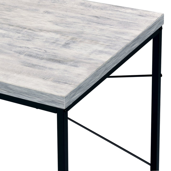 English Elm Bob Industrial Antique White & Black Writing Desk with Faux Concrete Veneer Top, Metal Sled Base, 36mm B2726P282413