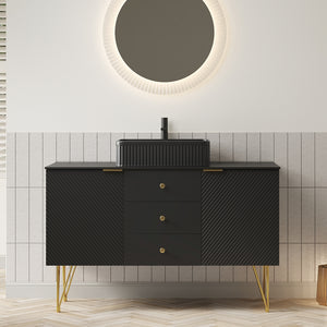 English Elm Gema 48" Black Bathroom Vanity With Gold Legs, Pre-Assembled Storage & Durable Ceramic Sink W2615S00291