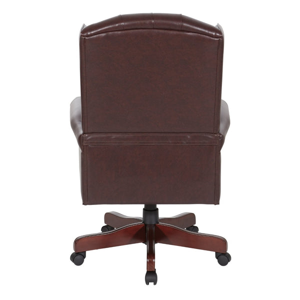 OSP Home Furnishings High Back Queen Anne Executive Chair Tufted Vinyl Upholstery with Lumbar Support TEX220-JT4
