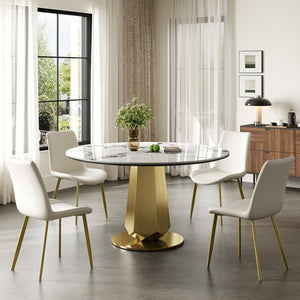 English Elm 53 Inch Round Smoked Glass Dining Table with Gold Steel Base Seats Eight W2700S00092