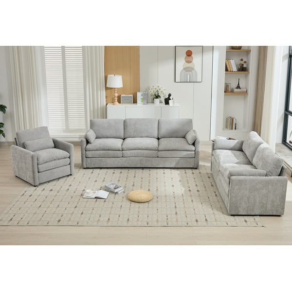 English Elm Cozy Oversized Chenille Sofa Set With Plush Double Cushions For Ultimate Comfort In Light Grey N719S001920R