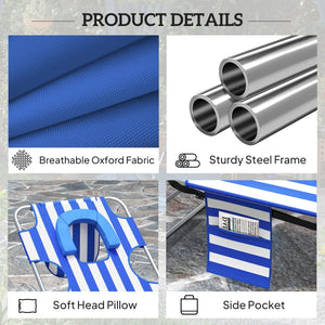 English Elm Handy Tri-fold Outdoor Lounger with Face Cavity Steel Frame Oxford Fabric Tanning Bed Blue Stripe T3971P481320
