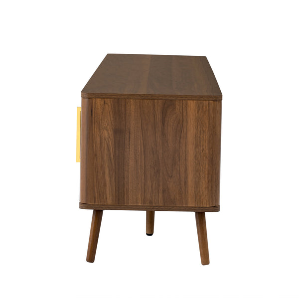 English Elm 78 Inch Walnut Entertainment Center Fluted Doors Solid Wood Legs for Living Room N710P372538P
