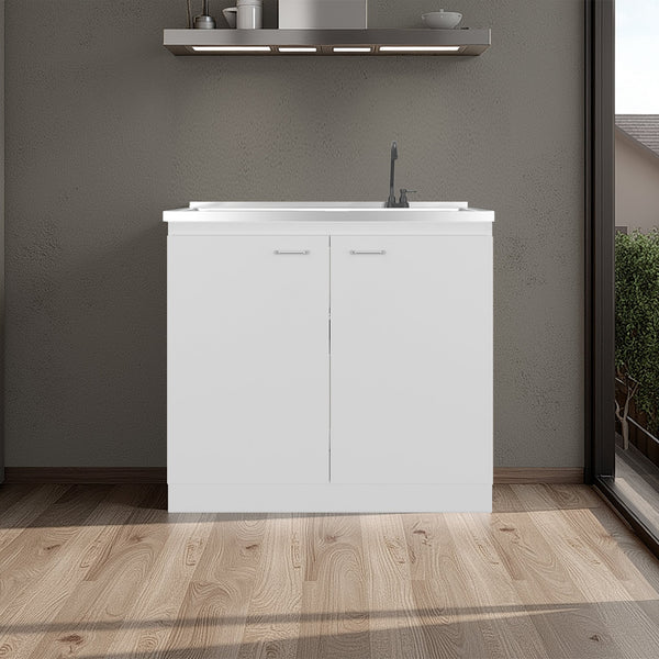 English Elm Zurich Freestanding Stainless Steel Utility Sink with Black Storage Cabinet for Garage B200S00460