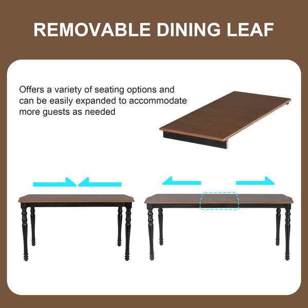 English Elm 7-piece Oak Veneer Extendable Dining Set with 6 Upholstered Chairs for Farmhouse Kitchens Black+Brown N752S100030B