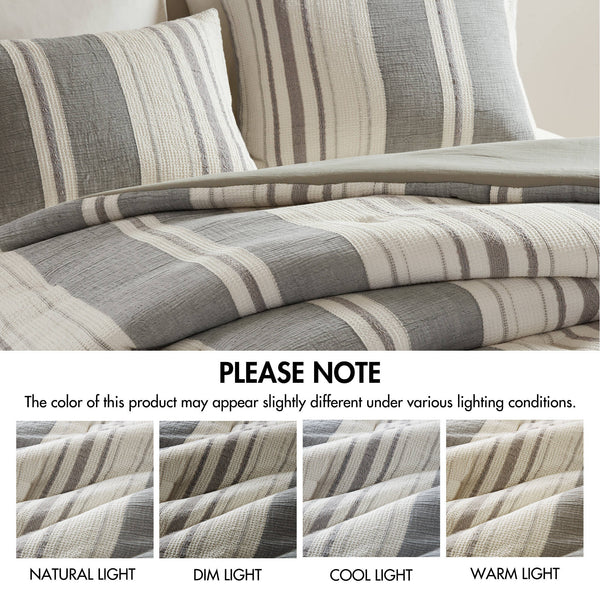 JLA Home Woolrich - Comforter Oversized 3-Piece Set with Cotton Gauze Face, Plush Poly-Fill, Waffle Texture & OEKO-TEX Quality Grey WR10-4047