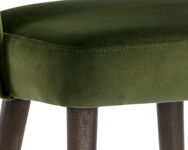 Sunpan MONAE Counter Stool - Luxurious Moss Green Velvet with Vintage Charm for Kitchen & Bar Settings 105617V