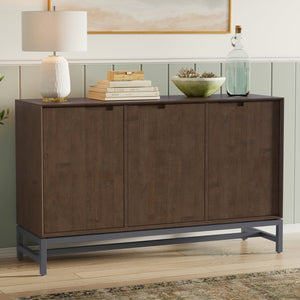 English Elm Banting Solid Wood Sideboard with Metal Frame Walnut Stain Three Door Dining Storage B136P439012