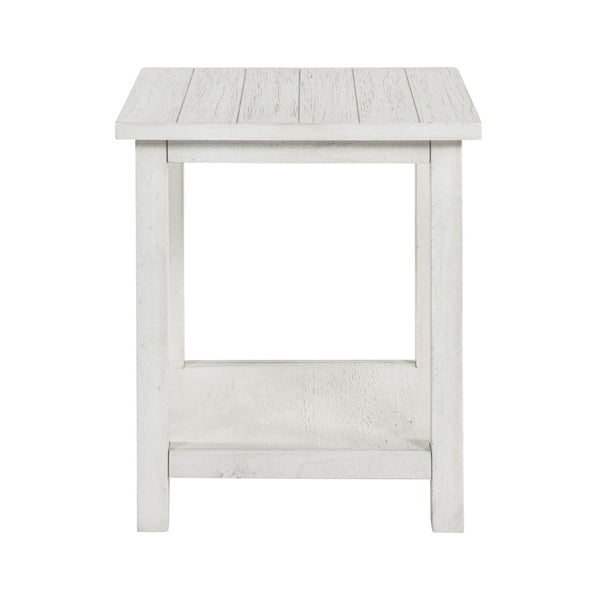 English Elm Wood Pine End Table with Open Shelf Rustic Farmhouse Living Room Accent Piece White B016P472796