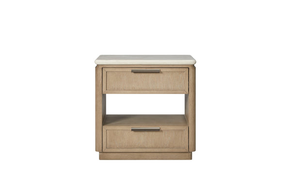 English Elm Two Drawer Oak Veneer Nightstand with Stone Top Usb Charging and Soft Close Glides B2699P323472