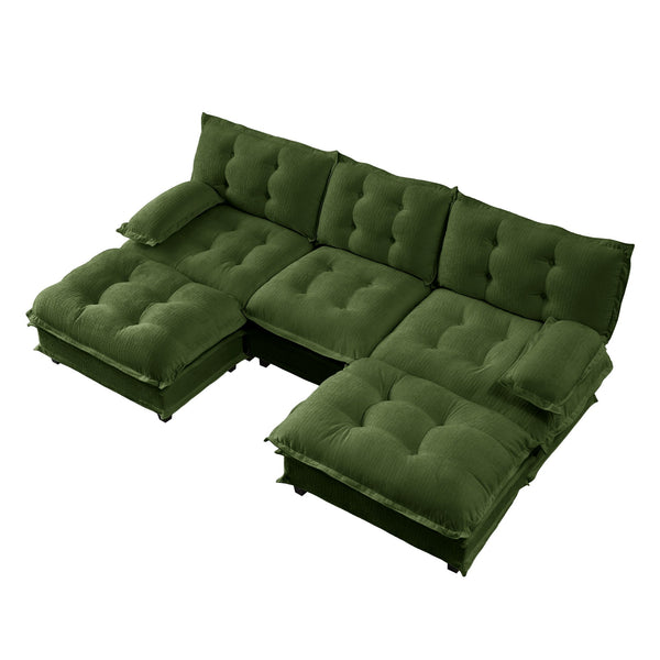 English Elm 107" U Shaped Chenille Sectional Cloud Sofa with Ottomans Deep Seat Modular Living Room Green W714S01730