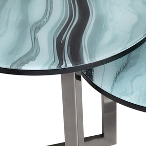 Crestview Collection Contemporary Nesting Accent Tables Set - Modern Round Design With Polished Nickel Base & Unique Aesthetic Green Metal Cvfzr6199