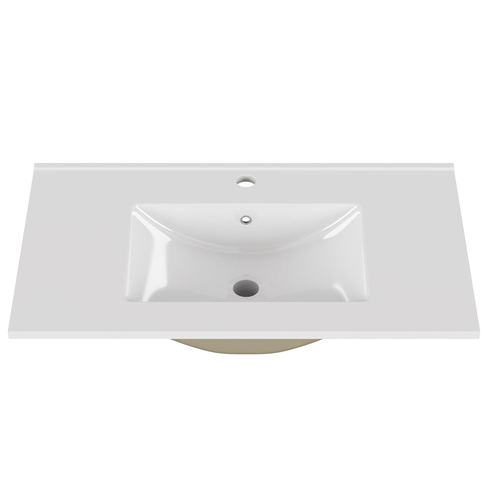 English Elm 32-inch Ceramic Drop-in Bathroom Sink Glossy Rectangular Basin for Modern Vanity W3151P264909