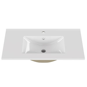 English Elm 32-inch Ceramic Drop-in Bathroom Sink Glossy Rectangular Basin for Modern Vanity W3151P264909