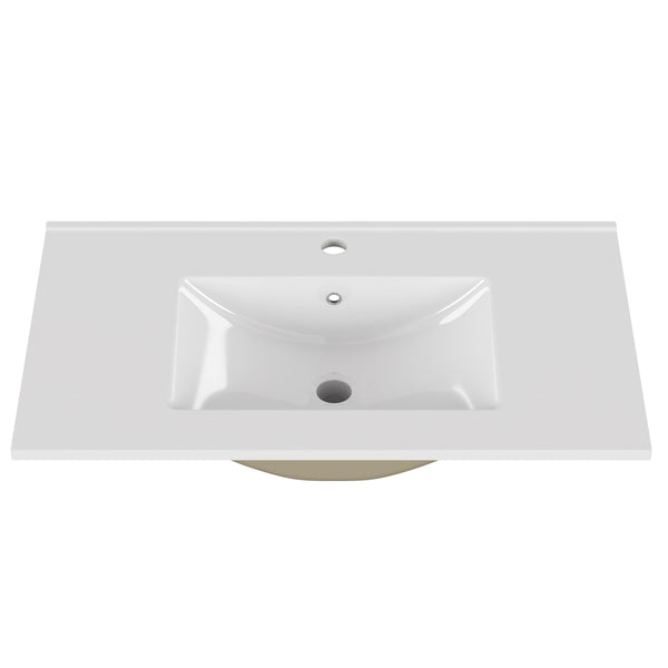 English Elm 32-inch Ceramic Drop-in Bathroom Sink Glossy Rectangular Basin for Modern Vanity W3151P264909