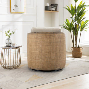 English Elm Swivel Barrel Chair Faux Leather Rattan Accent Seat with 360 Base for Living Room W395102741