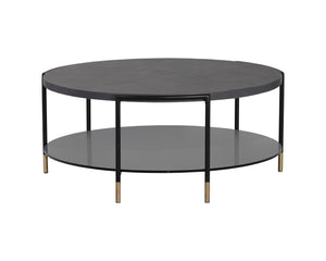 Sunpan Zuma Concrete Coffee Table with Black Glass Shelf & Gold Accents - Unique Artisan Crafted Design