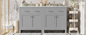 English Elm 60" Modern Bathroom Vanity Set with Double Ceramic Sinks, Soft-Close Doors, Flip Drawer & Storage Gray N729P000002E