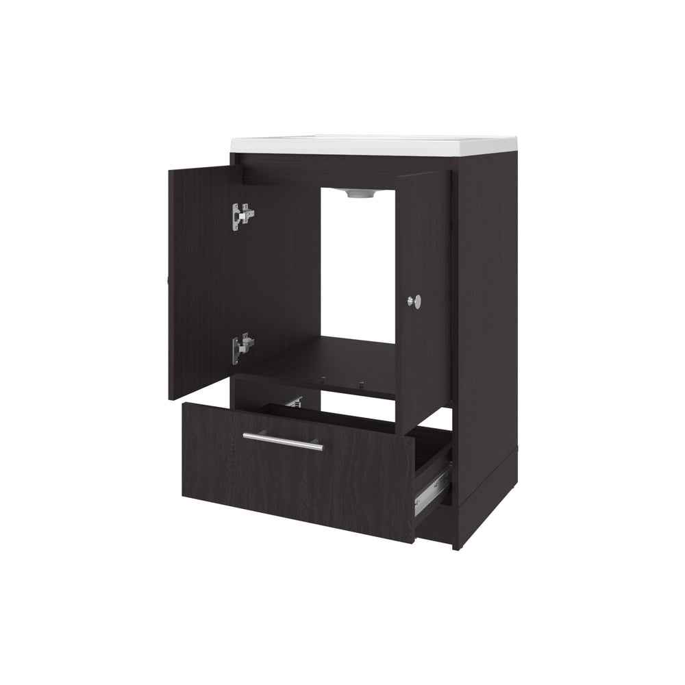 English Elm Sinclair Freestanding Bathroom Vanity with Sink — Compact 36" Tall Cabinet, Two Doors + Drawer, Scratch-Resistant Finish Wenge 34 L x 23 W x 13 H B128P314809