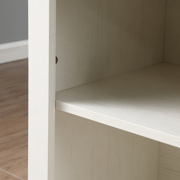 English Elm Farmhouse Sliding Barn Door Wine Cabinet with Thick Top, Rustic Oak & Antique White Finish, Space-Saving Storage W3151P264504