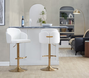 English Elm Fixed-height Swivel Counter Stools with Faux Leather Seats and Chrome Footrest Set of 2 Cream B202S02179
